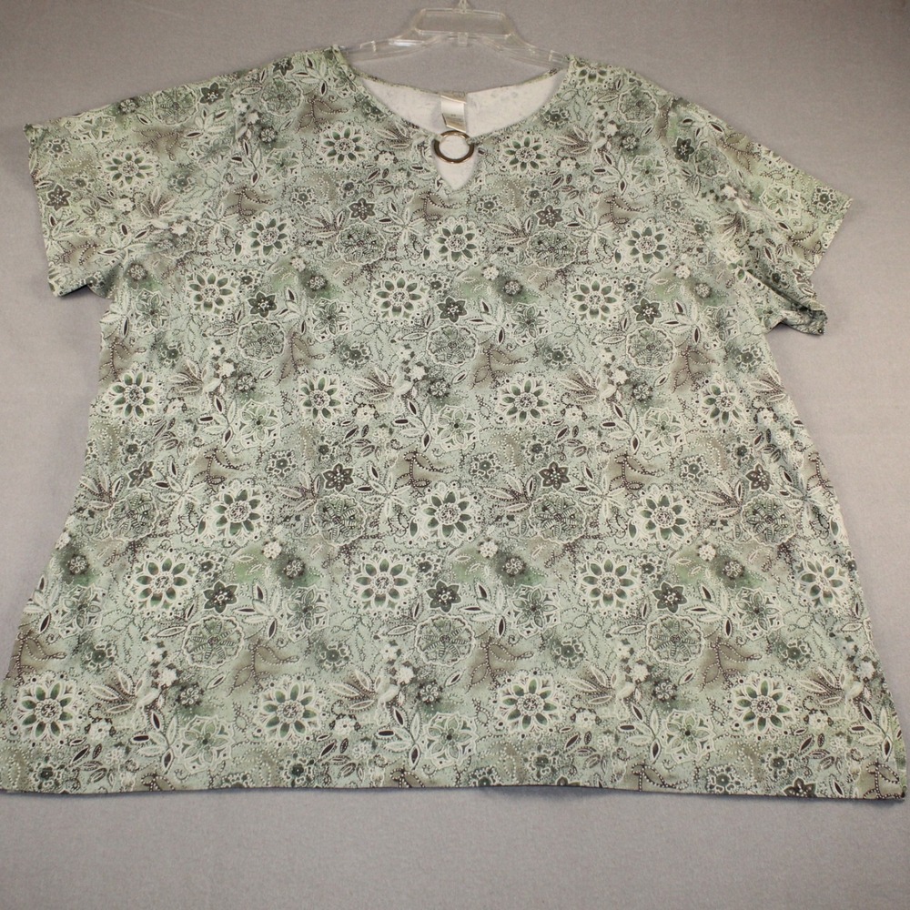 Butterfly T-Shirt Floral O-Ring Keyhole Relaxed Fit 4X Green Boho Casual Top